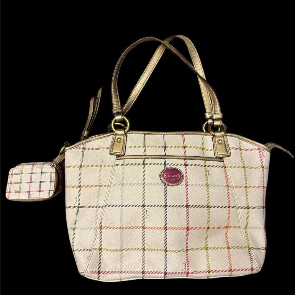 Coach Peyton tattersall heritage tote and pill case